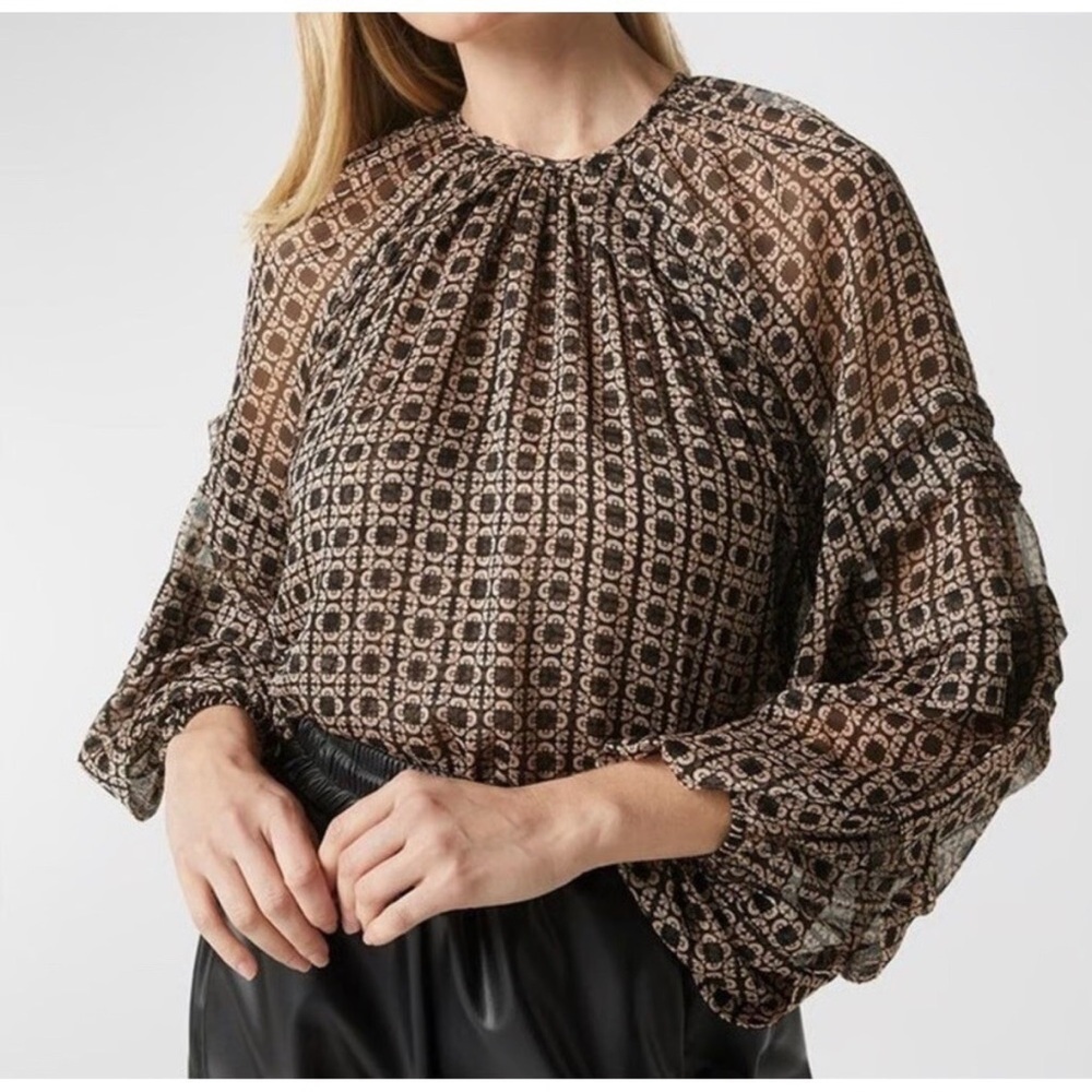 MISA Los Angeles Alisa Puff Sleeve Top Blouse in Black